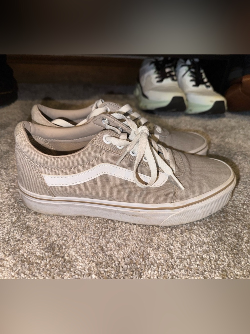 Vans Beige Canvas Low-Top Sneakers with White Side Stripe